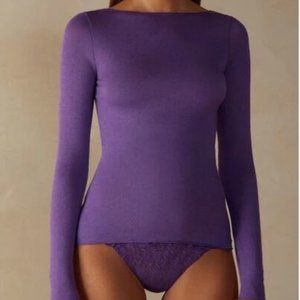 Intimissimi Boat Neck Modal Cashmere Ultralight Top (Color: Purple Size: Medium)